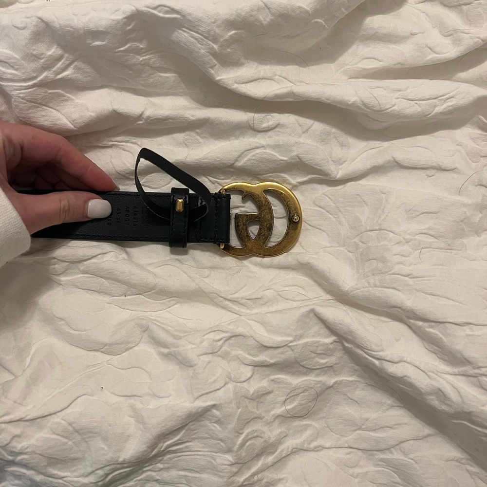 Gucci logo, black leather, gold GG belt. Size 85. - Picture 4 of 4